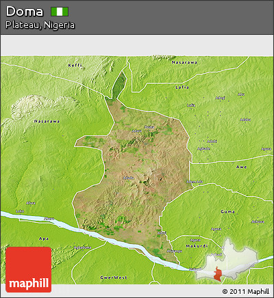 Satellite 3D Map of Doma, physical outside