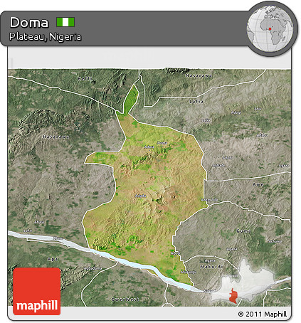 Satellite 3D Map of Doma, semi-desaturated