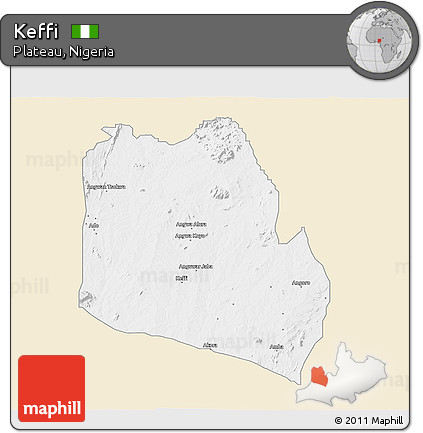 Classic Style 3D Map of Keffi, single color outside