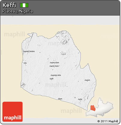 Classic Style 3D Map of Keffi, single color outside