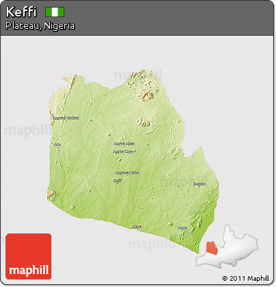 Physical 3D Map of Keffi, cropped outside