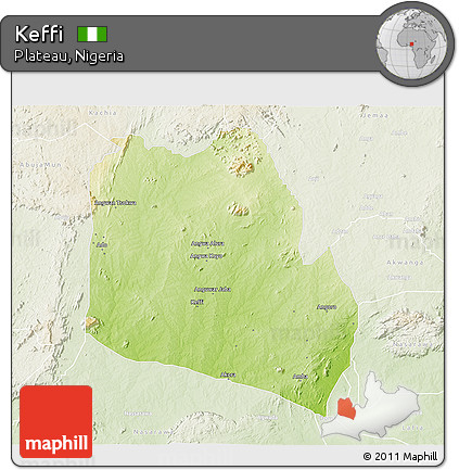 Physical 3D Map of Keffi, lighten