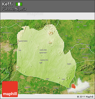 Physical 3D Map of Keffi, satellite outside