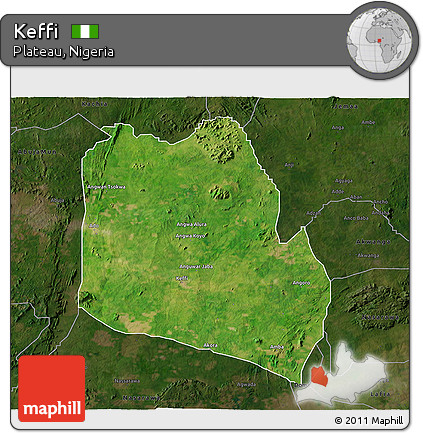Satellite 3D Map of Keffi, darken