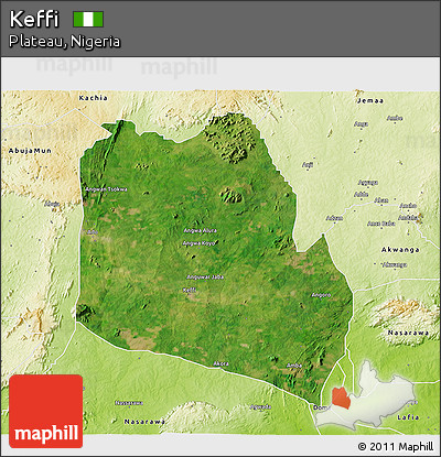 Satellite 3D Map of Keffi, physical outside