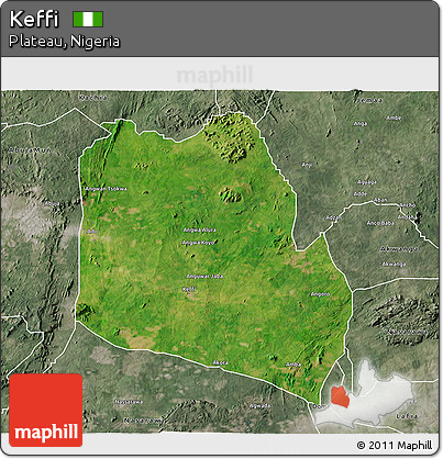 Satellite 3D Map of Keffi, semi-desaturated