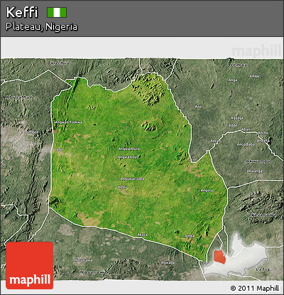 Satellite 3D Map of Keffi, semi-desaturated