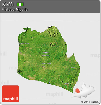 Satellite 3D Map of Keffi, single color outside
