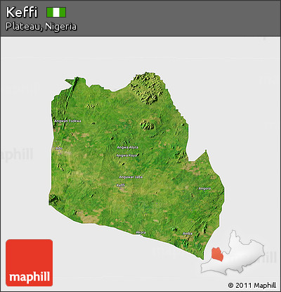 Satellite 3D Map of Keffi, single color outside