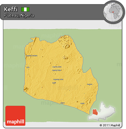 Savanna Style 3D Map of Keffi, single color outside