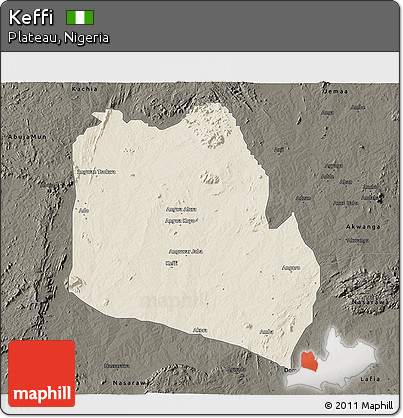 Shaded Relief 3D Map of Keffi, darken