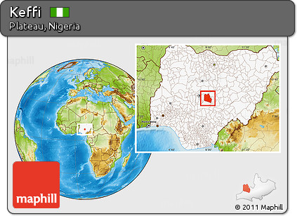 Physical Location Map of Keffi, highlighted country