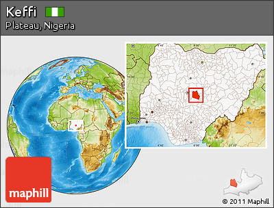 Physical Location Map of Keffi, highlighted country