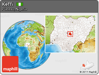 Physical Location Map of Keffi, highlighted country