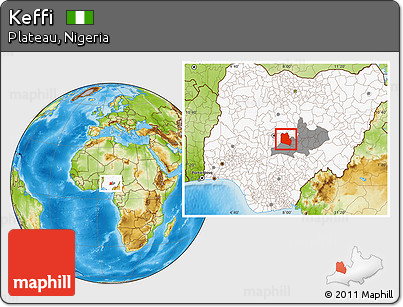 Physical Location Map of Keffi, highlighted country, highlighted parent region