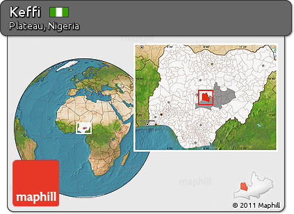 Satellite Location Map of Keffi, highlighted country, highlighted parent region