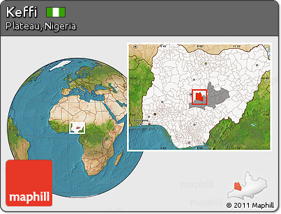 Satellite Location Map of Keffi, highlighted country, highlighted parent region