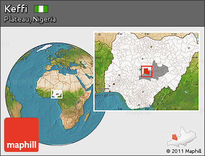 Satellite Location Map of Keffi, highlighted country, highlighted parent region