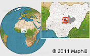 Satellite Location Map of Keffi, highlighted country, highlighted parent region