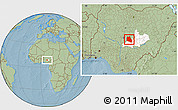 Savanna Style Location Map of Keffi, highlighted parent region, hill shading