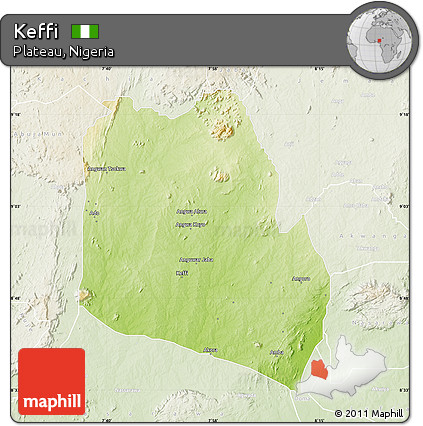 Physical Map of Keffi, lighten