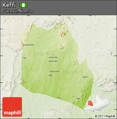 Physical Map of Keffi, lighten