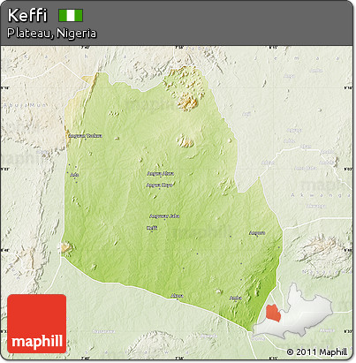 Physical Map of Keffi, lighten
