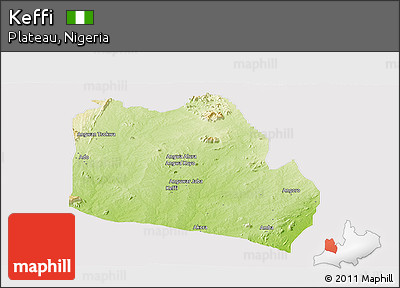 Physical Panoramic Map of Keffi, cropped outside