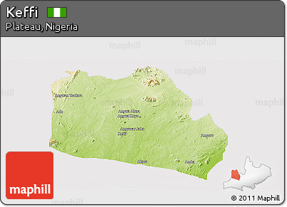 Physical Panoramic Map of Keffi, cropped outside