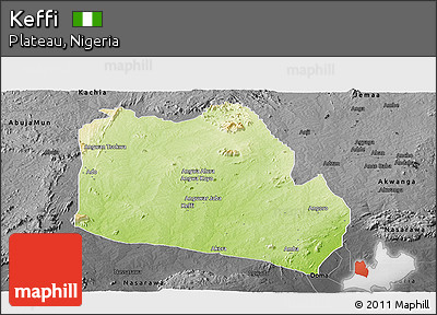 Physical Panoramic Map of Keffi, darken, desaturated