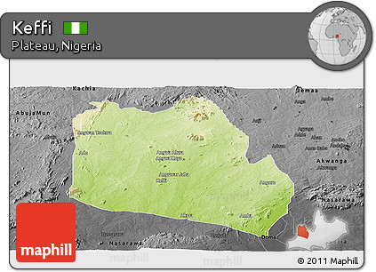 Physical Panoramic Map of Keffi, darken, desaturated