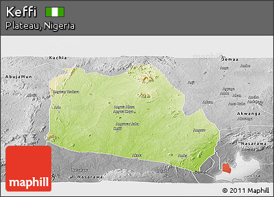 Physical Panoramic Map of Keffi, desaturated