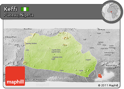 Physical Panoramic Map of Keffi, desaturated