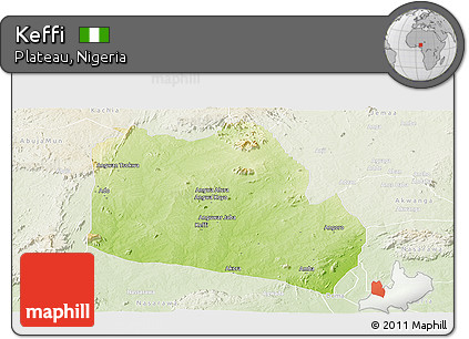 Physical Panoramic Map of Keffi, lighten