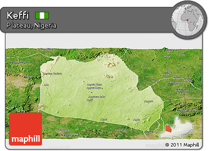 Physical Panoramic Map of Keffi, satellite outside