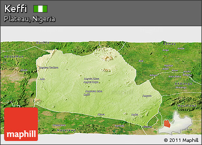 Physical Panoramic Map of Keffi, satellite outside