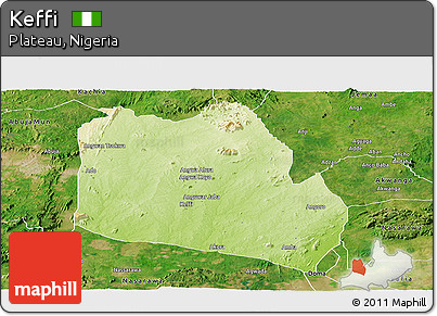 Physical Panoramic Map of Keffi, satellite outside