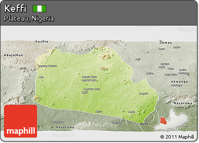 Physical Panoramic Map of Keffi, semi-desaturated