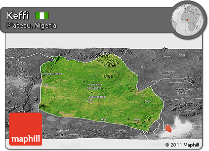 Satellite Panoramic Map of Keffi, desaturated