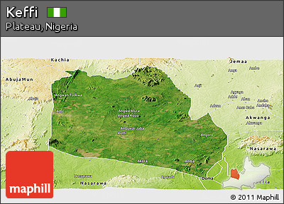 Satellite Panoramic Map of Keffi, physical outside