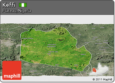 Satellite Panoramic Map of Keffi, semi-desaturated