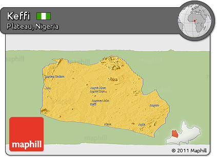 Savanna Style Panoramic Map of Keffi, single color outside