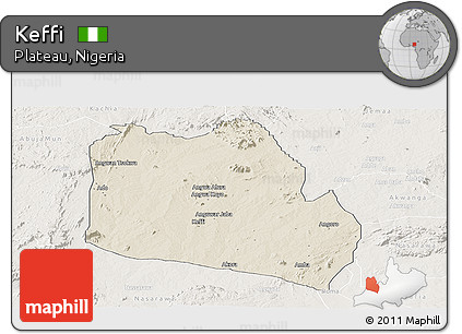 Shaded Relief Panoramic Map of Keffi, lighten