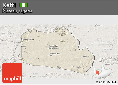 Shaded Relief Panoramic Map of Keffi, lighten