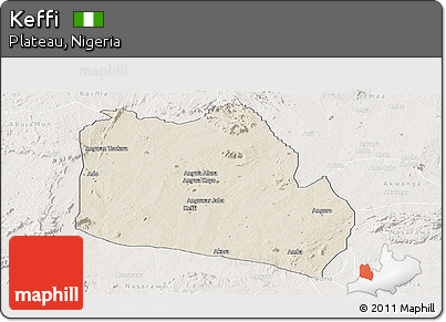 Shaded Relief Panoramic Map of Keffi, lighten