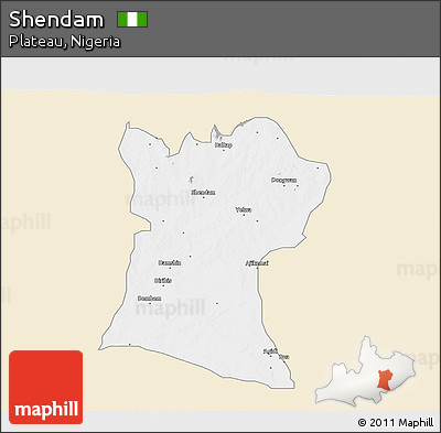 Classic Style 3D Map of Shendam, single color outside