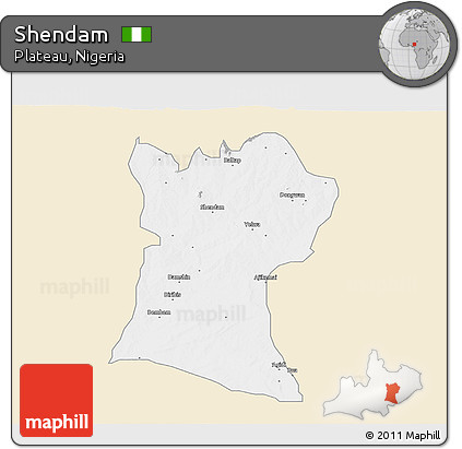 Classic Style 3D Map of Shendam, single color outside