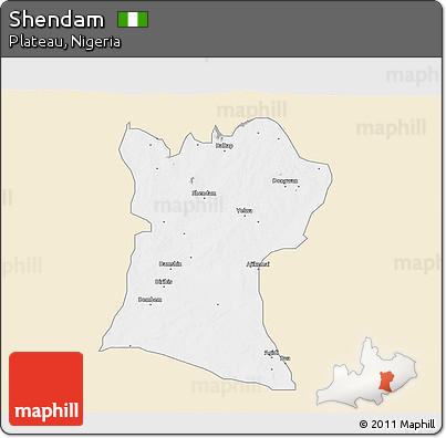 Classic Style 3D Map of Shendam, single color outside