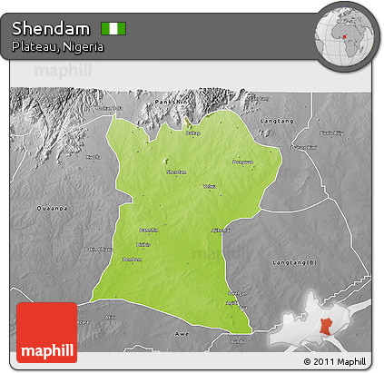 Physical 3D Map of Shendam, desaturated