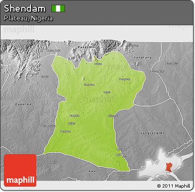 Physical 3D Map of Shendam, desaturated